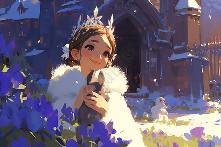 皇冠造型花园里的冰雪女王插画