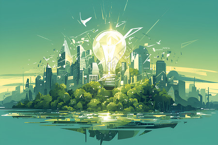 科技环保毛笔字绿色能源之光插画