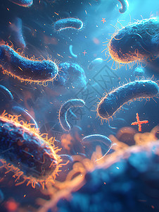 蓝色空气微观展示的细菌插画