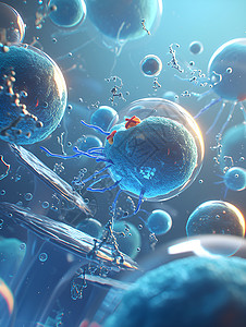 蓝色空气细胞细菌场景插画