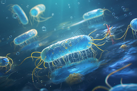 蓝色空气微观细菌之舞插画