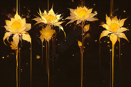 金色描边花朵金色花朵盛开插画