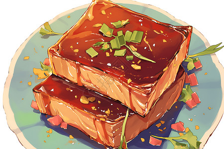 红烧肉焖鲜鲍美味鲜香的肉类插画