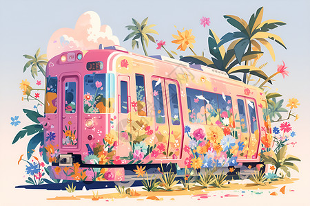 粉色的列车背景图片