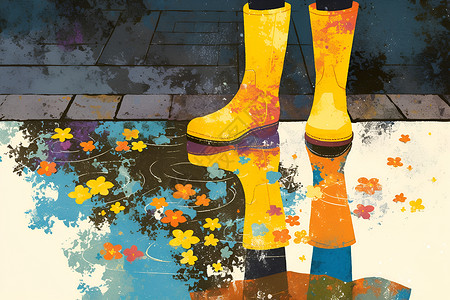 防滑雨鞋黄色的雨靴插画