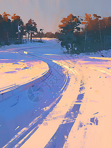 雪地车辙雪后路上的车辙插画