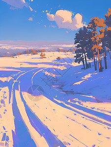 下雪后路上的车辙插画