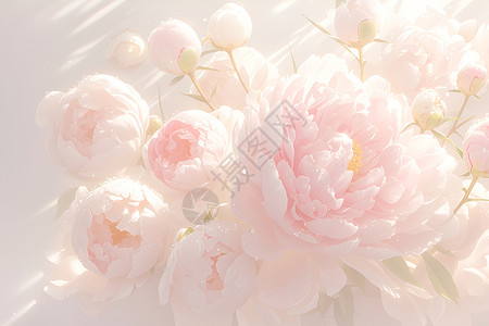 粉色清新花瓣盛开的粉色牡丹花插画