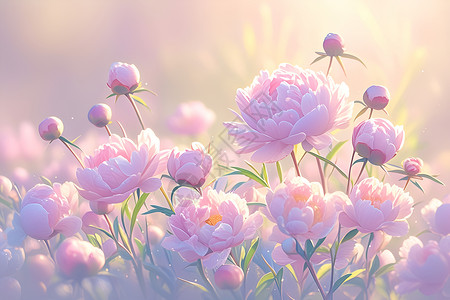 粉色牡丹花瓣盛开的牡丹花插画