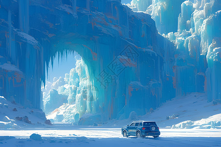 青城山后山雪后山路上的汽车插画