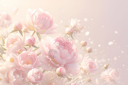 粉色牡丹花瓣春日绽放的鲜花插画