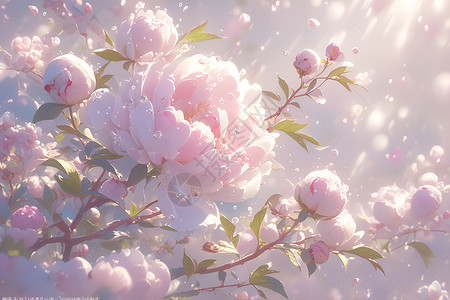粉色牡丹花瓣盛放着的粉色牡丹插画