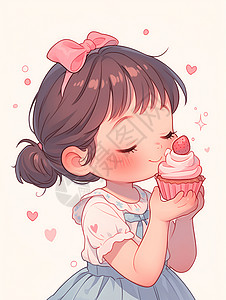 纸杯贴图吃蛋糕的小女孩插画