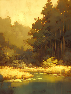 夕阳下的树林背景图片