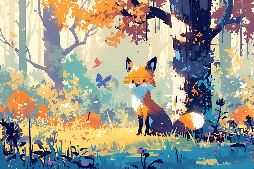 森林中的可爱狐狸图片