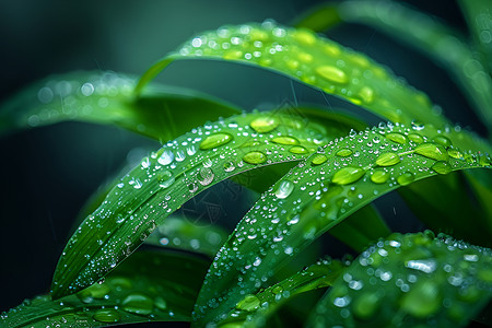 下雨的草地草叶上的晶莹水滴背景