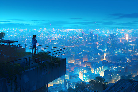 蓝色背景城市幽蓝的城市背景插画
