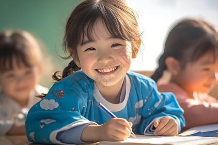 小女孩快乐学习的照片背景图片