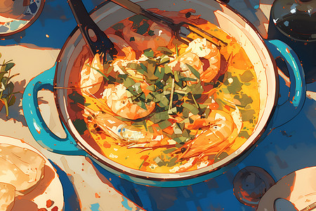 鲜虾烧卖美味的海鲜煲插画