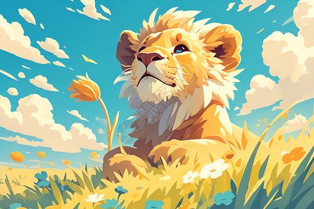 卧在草地上的狮子背景图片