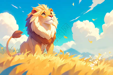 王者峡谷傲立在草原上的狮子插画