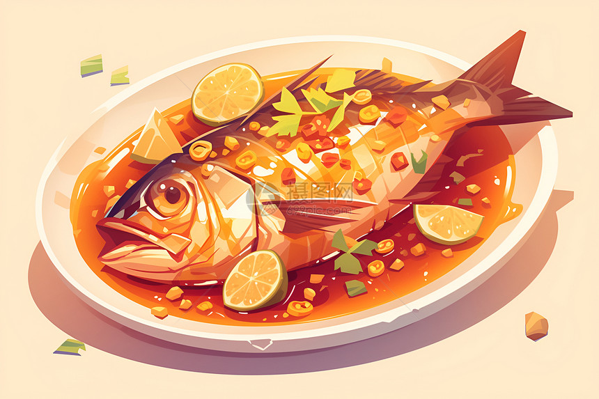 美味的的鱼肉插画图片