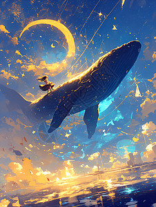 骑鲸女孩神奇的骑鲸之旅插画