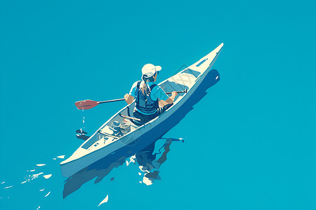 花极简畅游湖水中的独木舟插画