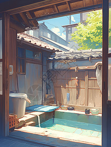 阳光下的浴池背景图片