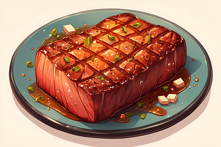 一盘牛排分割线美味的一盘肉插画