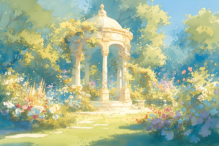 花园仙境插画背景图片
