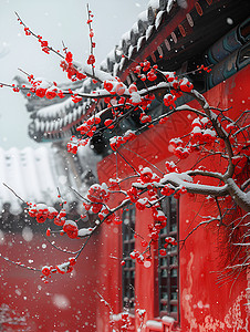 花雪寒雪红墙背景