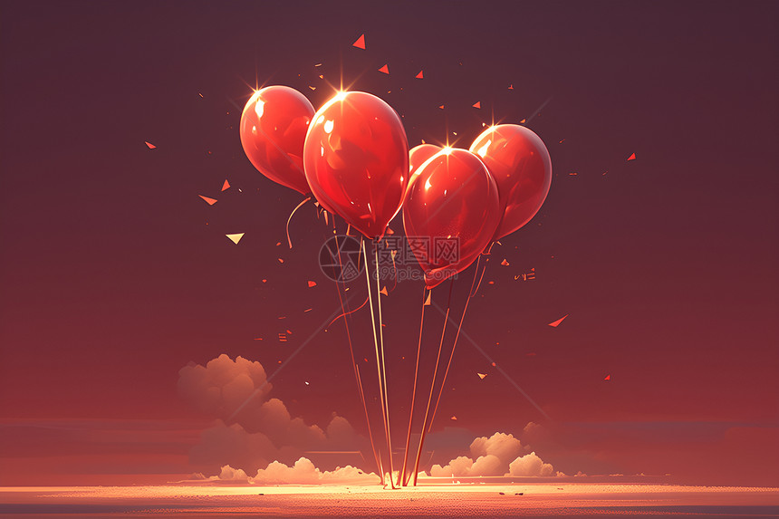 夕阳下红色气球图片