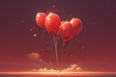 夕阳下红色气球背景图片