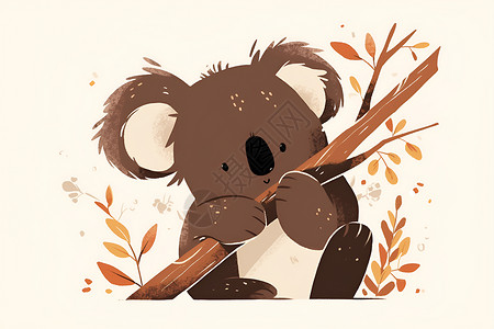 可爱的树袋熊攀爬上树插画
