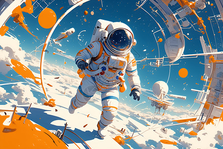 太空漫步机太空漫步的宇航员插画