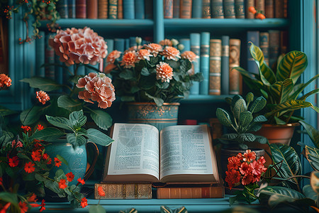 书本鲜花鲜花间的书本背景