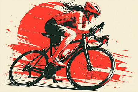 红色女红色自行车女骑手插画
