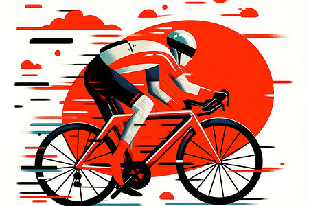 红色脱单革命单车骑行者与红色点缀插画