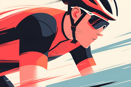 自行车头盔红黑线条的自行车骑行者插画