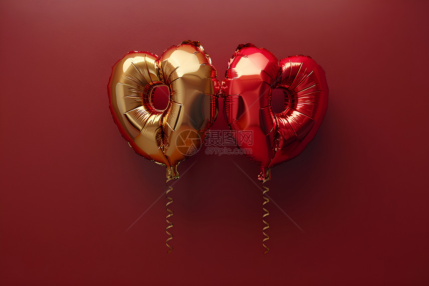 金色和红色的心形气球图片