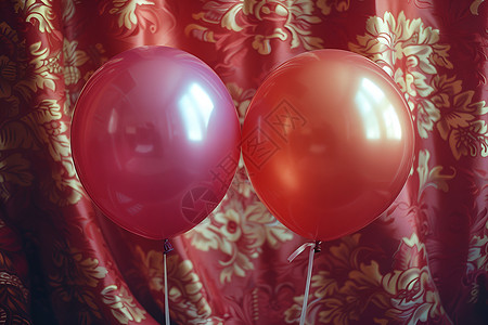 窗帘下的红色气球背景图片