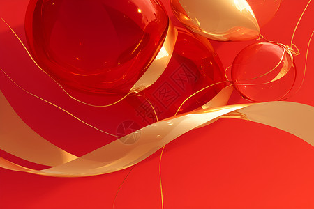 金色装饰丝带金色抽象线条气球插画