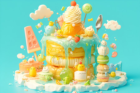 彩色奶油蛋糕奶油蛋糕插画