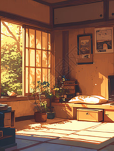日式公寓客厅里的柜子插画