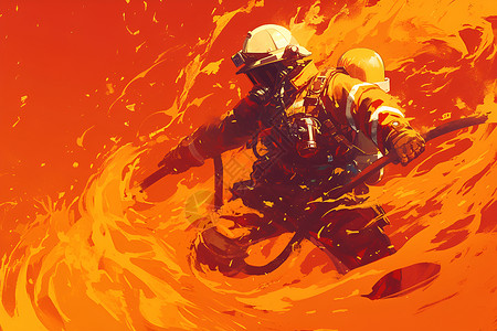 消防员奋力与火焰搏斗插画