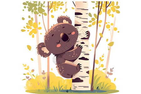 速生桉桉树上的树袋熊插画