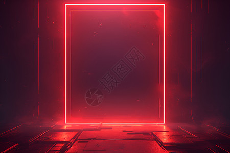 科技感门素材黑暗房间中的红色霓虹灯插画
