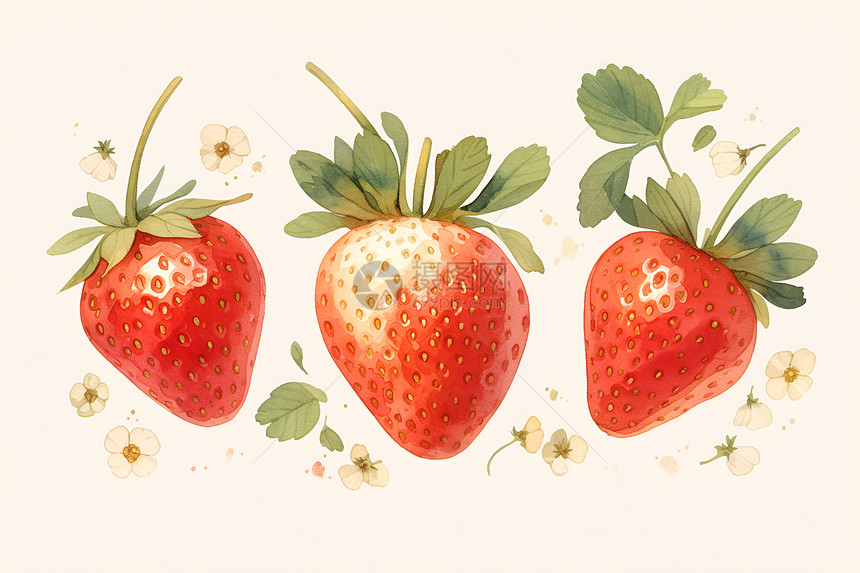 水彩草莓插画图片