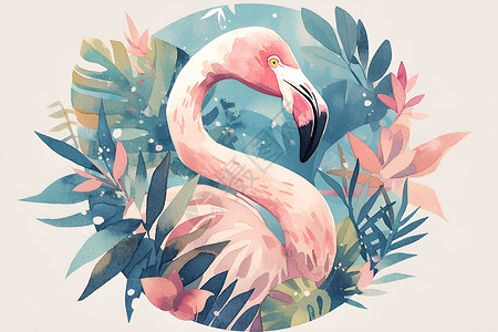热带风情下的粉色火烈鸟背景图片